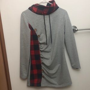 Long sleeve flannel patched hoodie